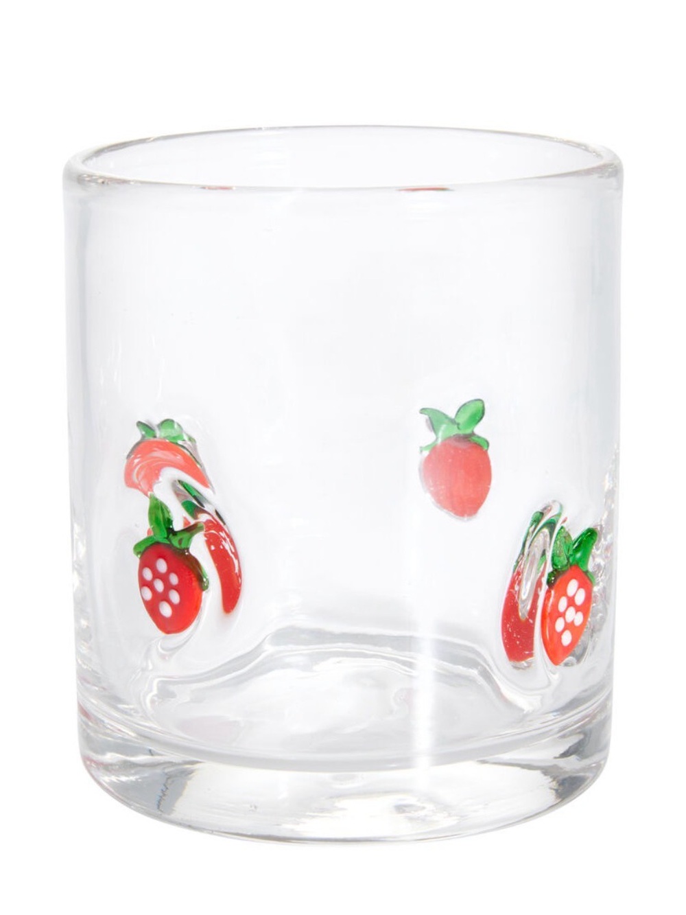NWT icon juice bourbon Clear Strawberry Embellished Glass Tumbler - Red